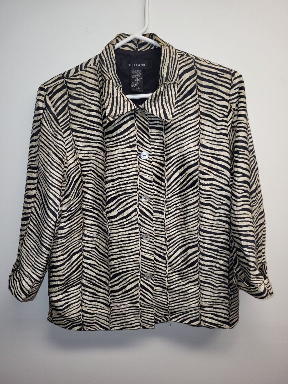 Silkland Silk Animal Print Button Front Jacket Size 8